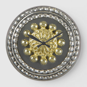 Grande Horloge Ronde Médaillon d'or et d'argent