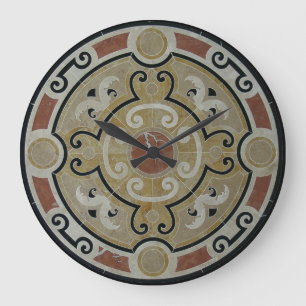 Grande Horloge Ronde Médaillon en mosaïque de marbre