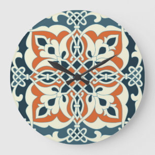 Grande Horloge Ronde Médaillon vintage : Motif coloré sans couture