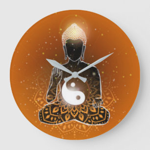 Grande Horloge Ronde Méditation de Bouddha Ying Yang Design
