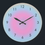 Grande Horloge Ronde Méditation Pastel Gradient Ombre coloré Aura<br><div class="desc">Des couleurs douces fondues comme un rêve aquarelle d'un dégradé linéaire peint rêve de printemps, pensées irisées et de merveilleuses vibes esthétiques pastel. Tapis de couleurs rayantes, chambre, décoration maison design. Pleine conscience de dégradé coloré et rétro Vous pouvez customiser ce design avec votre monogramme, nom, logo ou un dicton....</div>