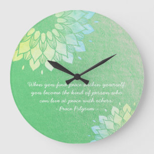 Grande Horloge Ronde Méditation Yoga Instructeur Green Gold Foil Mandal
