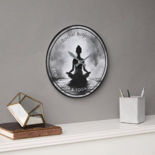 Grande Horloge Ronde Méditation Yoga Instructeur Lotus Pose Peinture à