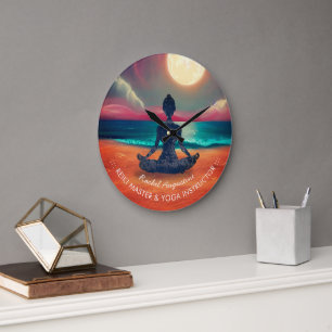 Grande Horloge Ronde Méditation Yoga paisible Lune Sky Ocean Beach