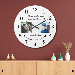 Grande Horloge Ronde Meilleur Collage Photo Nana And Papa Grandkids Bla