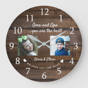 Grande Horloge Ronde Meilleur Oma et Opa Grandkids Photo Collage Wood 