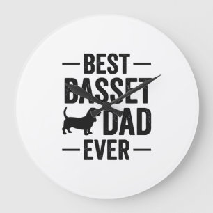 Grande Horloge Ronde Meilleur Papa Basset Ever Vintage Gravure T-Shirt