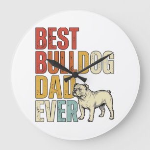 Grande Horloge Ronde Meilleur Papa Bouledogue Ever Chemise Vintage Grav