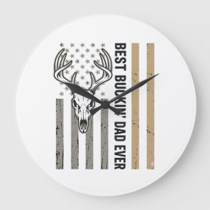 Grande Horloge Ronde Meilleur Papa Buckin Cerf Chasse Design de T-shirt