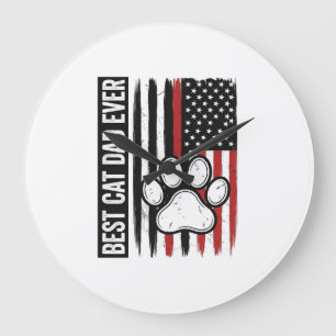 Grande Horloge Ronde Meilleur papa chat patriote Design de drapeau de p