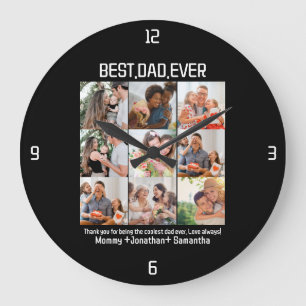Grande Horloge Ronde Meilleur Papa Collage Photo Personnalisé Fête des 