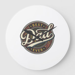 Grande Horloge Ronde Meilleur Papa De Tous Les Temps Vintage Badge T-Sh
