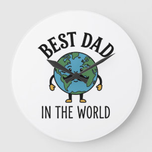 Grande Horloge Ronde Meilleur Papa du Monde Earth Moustache Shirt Desig