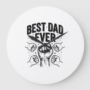 Grande Horloge Ronde Meilleur Papa Fist Bump Design de T-shirt Vintage_