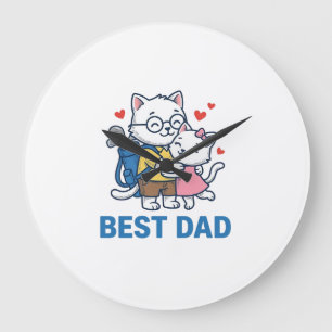 Grande Horloge Ronde Meilleur Papa Golf Chat Câlin Mignon Design Vector