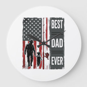 Grande Horloge Ronde Meilleur Papa Pêche Drapeau Vintage Vector Design_