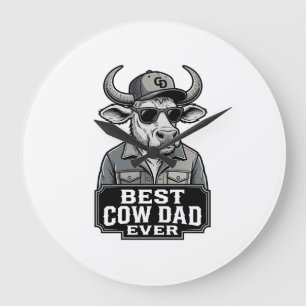 Grande Horloge Ronde Meilleur papa vache jamais design de gravure vinta