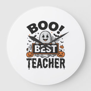 Grande Horloge Ronde Meilleur Professeur Boo Design Halloween Vintage_
