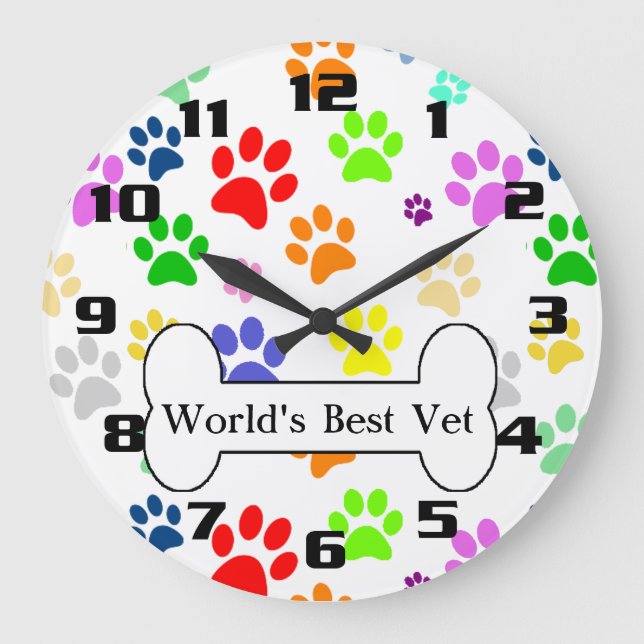Grande Horloge Ronde meilleur vétérinaire du monde Colorful Pet animal  (Recto)