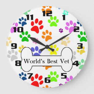 Grande Horloge Ronde meilleur vétérinaire du monde Colorful Pet Paws