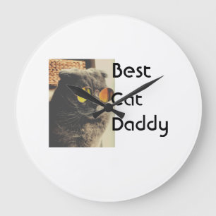 Grande Horloge Ronde Meilleure maman de chat papa ajoutez photo de chat