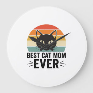 Grande Horloge Ronde Meilleure Maman de Chat Retro Visage de Chat Desig