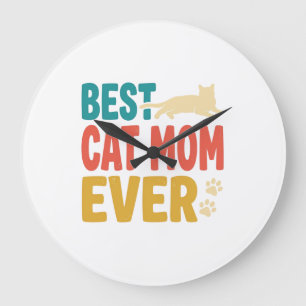 Grande Horloge Ronde Meilleure Maman de Chat Vintage Design de Amateur 