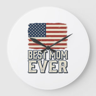 Grande Horloge Ronde Meilleure Maman Vintage Drapeau Américain Design d