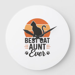 Grande Horloge Ronde Meilleure Tante de Chat Vintage Sunset T-Shirt Des