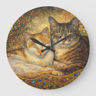 Grande Horloge Ronde Meilleurs amis chats inspirés de Klimt