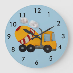 Grande Horloge Ronde Mélangeur en béton jaune et rouge personnalisé