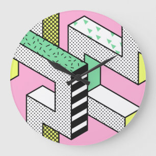 Grande Horloge Ronde Memphis Abstrait : formes géométriques des années