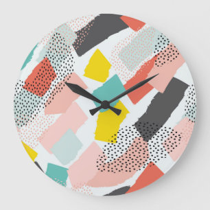 Grande Horloge Ronde Memphis brosse traits : motif vintage.