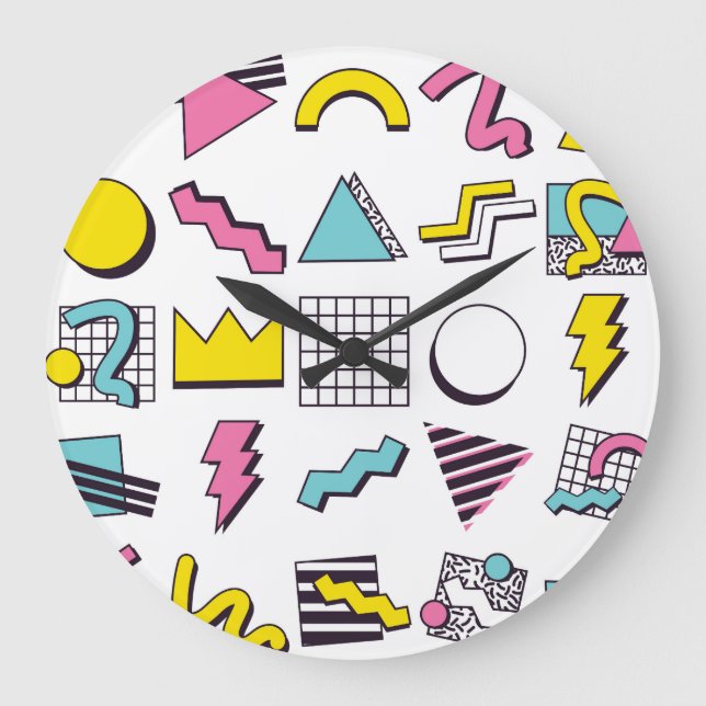 Grande Horloge Ronde Memphis des années 90 : Eléments de design pop. (Recto)