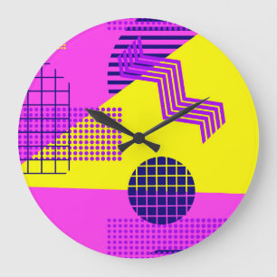 Grande Horloge Ronde Memphis Eighties : Arrière - plan de formes géomét