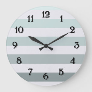 Grande Horloge Ronde Menthe Élégante et Rayures Blanches