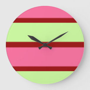 Grande Horloge Ronde Menthe et rayures roses