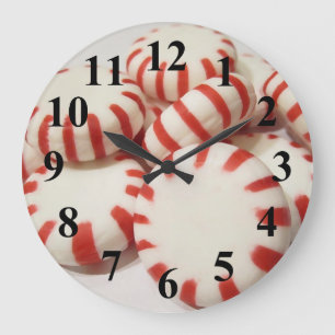 Grande Horloge Ronde Menthes poivrées rouges et blanches