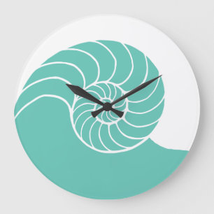 Grande Horloge Ronde Mer turquoise Shell de Nautilus