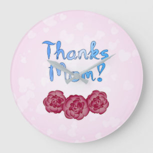 Grande Horloge Ronde Merci à Maman avec Carnation Flower pour la fête d