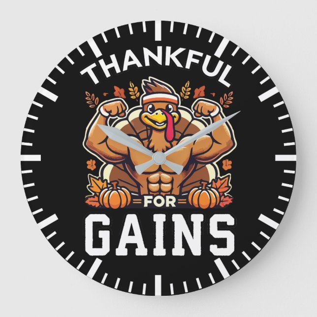 Grande Horloge Ronde Merci pour les gains - Drôle Gym Thanksgiving (Recto)