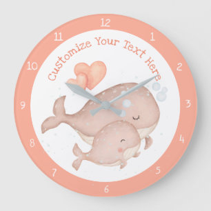 Grande Horloge Ronde Mère Bébé Baleine mignonne Anime Personnaliser