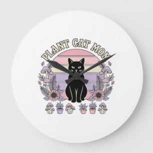 Grande Horloge Ronde Mère de chat de plante Chat Plantes Cottagecore Vi
