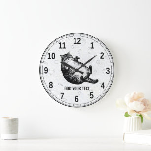 Grande Horloge Ronde Mère de chat, je ne suis que peau et os pour amour