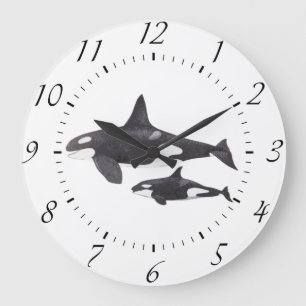 Grande Horloge Ronde Mère et bébé Orca