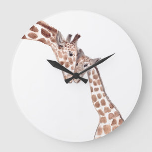 Grande Horloge Ronde Mère girafe avec bébé