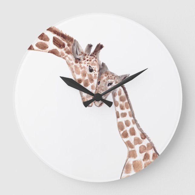Grande Horloge Ronde Mère girafe avec bébé (Recto)