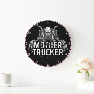 Grande Horloge Ronde Mère Trucker : Design crâne gras