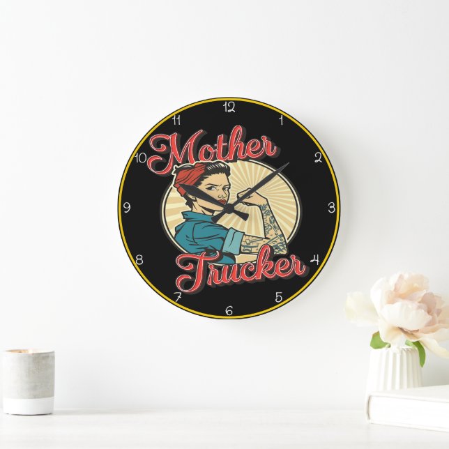 Grande Horloge Ronde Mère Trucker : Rosie Le Riveter (Maison)