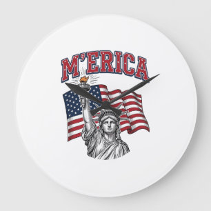 Grande Horloge Ronde MERICA Vintage Liberté Patriotique